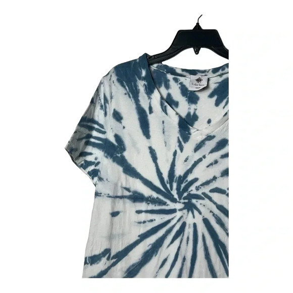 0655. LIKE LOVE SHORT SLEEVE TOP BLUE/WHITE TIE DYE PATTERN SIZE SMALL COTTON - Picture 4 of 10